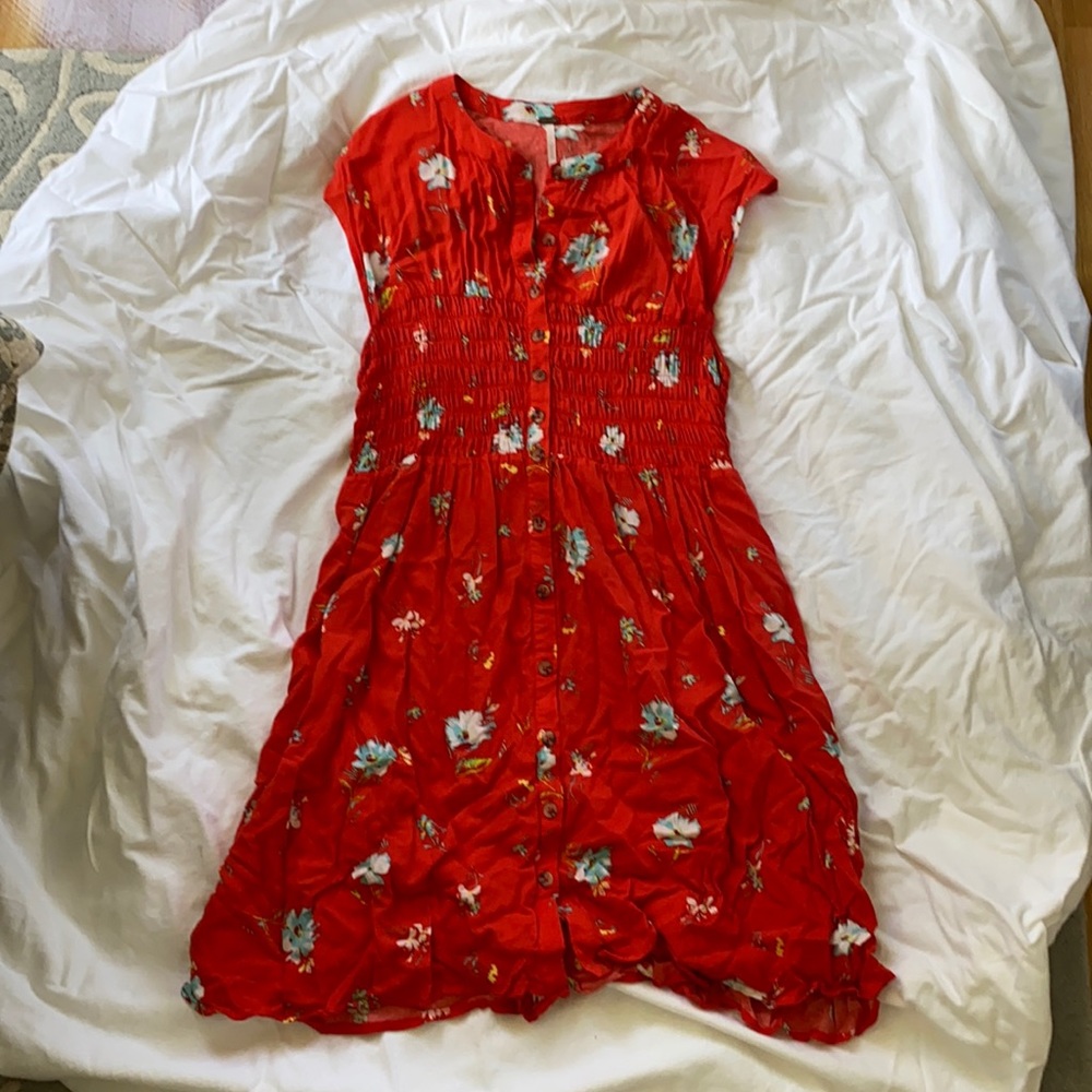 Floral Red Button-Down Dress